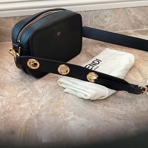 FENDI black leather camera bag